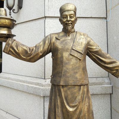 火鍋店攬客小二銅雕，飯店門口攬客人物塑像
