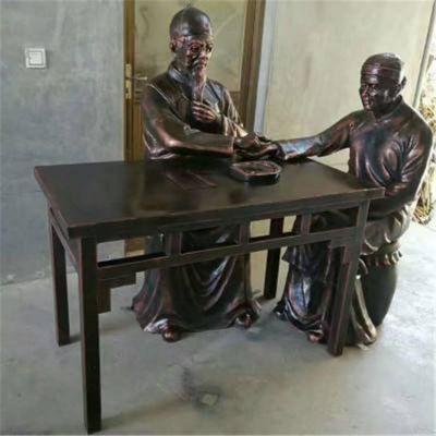 中醫人物景觀雕塑，玻璃鋼仿銅擺件把脈的情景小品