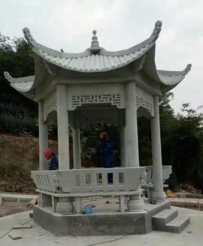 六角涼亭，大理石石雕亭子