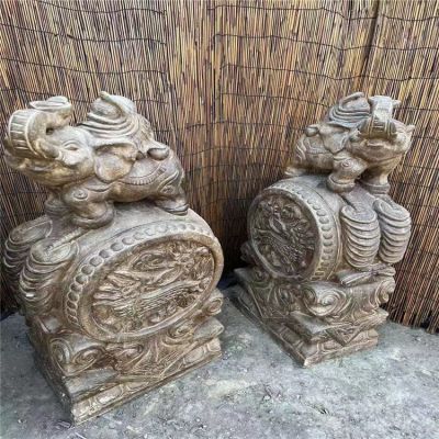 招財門墩，大象抱鼓石