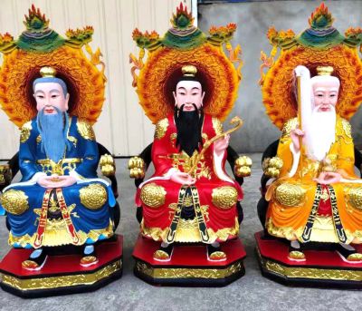 太上老君、上清靈寶天尊、三清道祖玻璃鋼彩繪神佛三清祖師雕塑