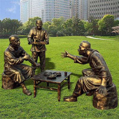 劃拳，玻璃鋼仿銅民俗生活情景雕塑