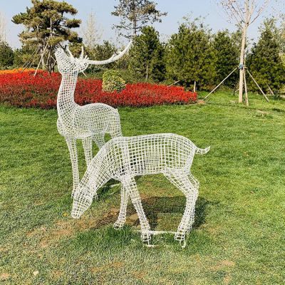鐵藝絲網梅花鹿，園林草坪動物擺件