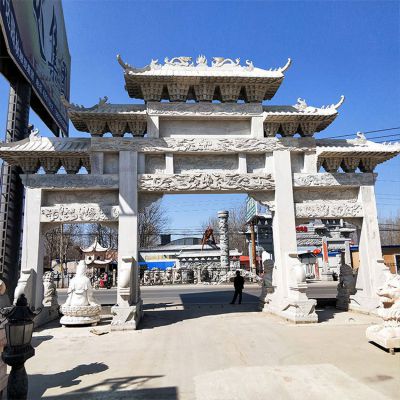石雕牌坊，大型三間四柱漢白玉石雕牌樓