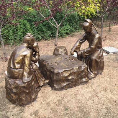 下棋，民俗生活人物玻璃鋼場景雕塑