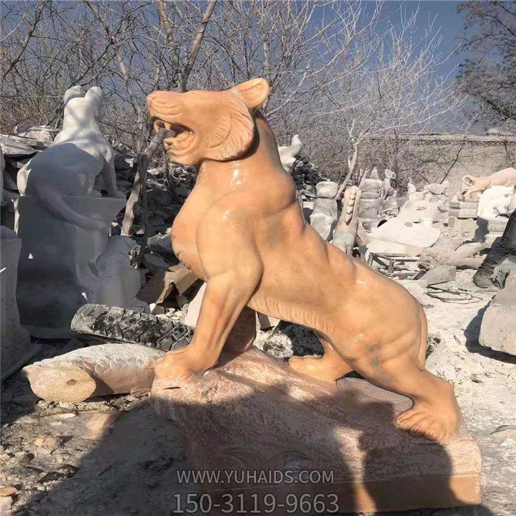 晚霞紅石雕老虎，十二生肖動物石雕雕塑