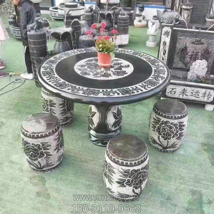 青石石雕桌子，圓桌凳
