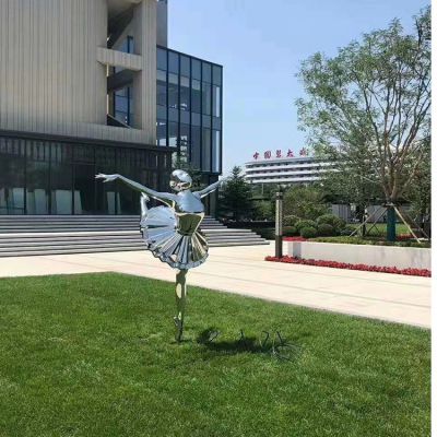 不銹鋼芭蕾女孩，鏡面跳舞女孩雕塑