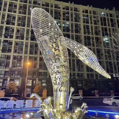 不銹鋼鯨魚，大型鐵藝鏤空網格鯨魚水景裝飾景觀