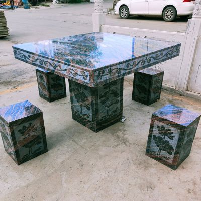 大理石石桌凳，正方形桌子凳子