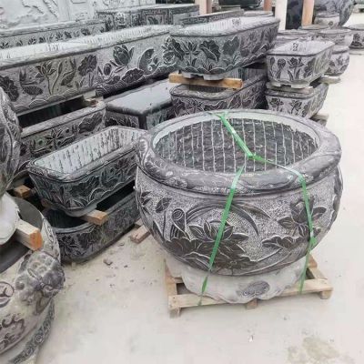老石槽，黑色大理石石雕水缸水盆