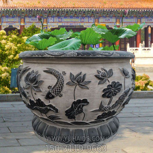 戶外園林景觀青石石雕仿古做舊種花養魚魚缸擺件雕塑