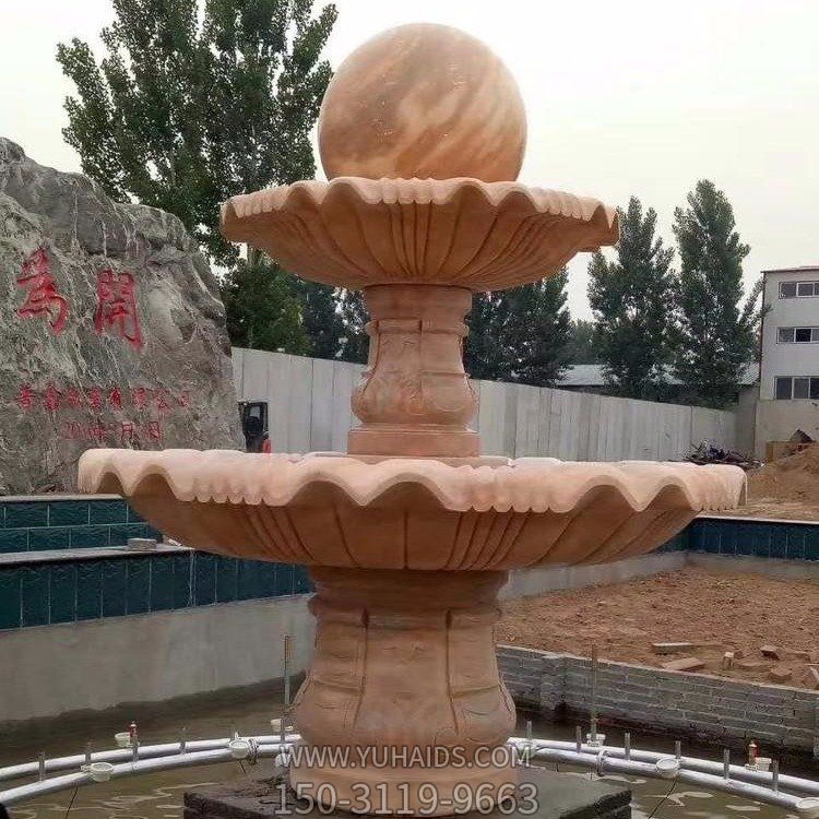 企業噴泉擺放天然晚霞紅二層風水球流水水缽雕塑