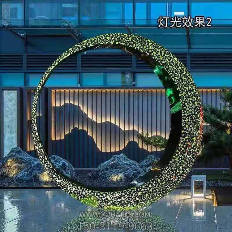 不銹鋼透光圓環，月亮環，燈光效果雕塑