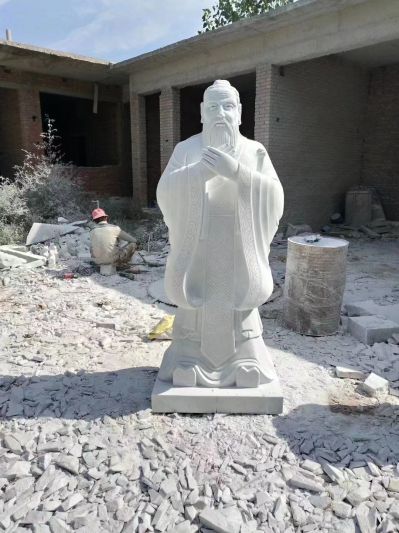 漢白玉孔子，中國古代著名教育家思想家孔子石雕像