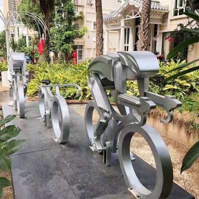 不銹鋼騎行運動雕塑，抽象體育運動主題雕塑