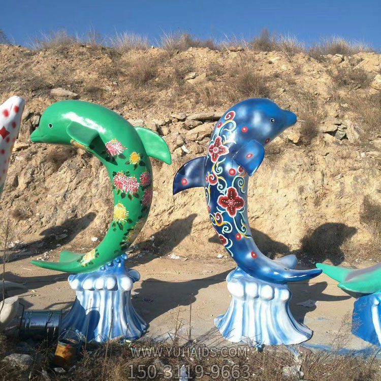 玻璃鋼海豚，彩繪海洋動物雕塑
