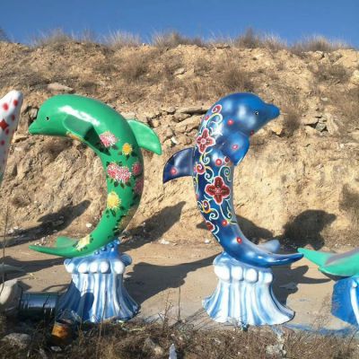 玻璃鋼海豚，彩繪海洋動物雕塑