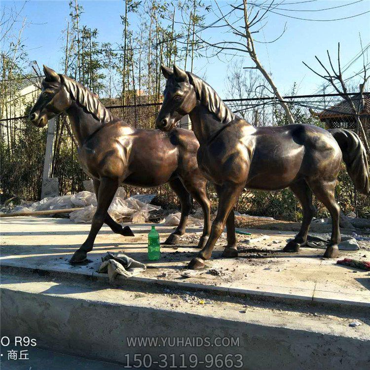 銅雕馬兒，肌肉強健的馬雕塑