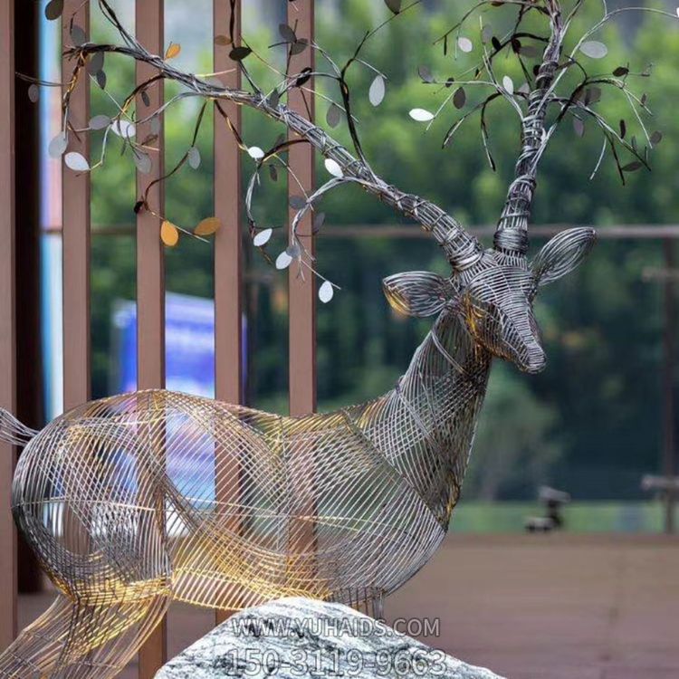 不銹鋼金屬鏤空不銹鋼照明創意抽象梅花鹿雕塑