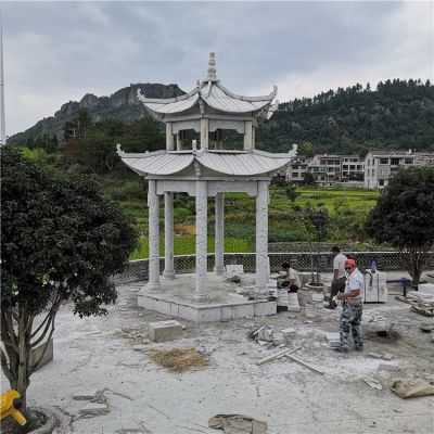 石雕涼亭，雙層六柱石亭子