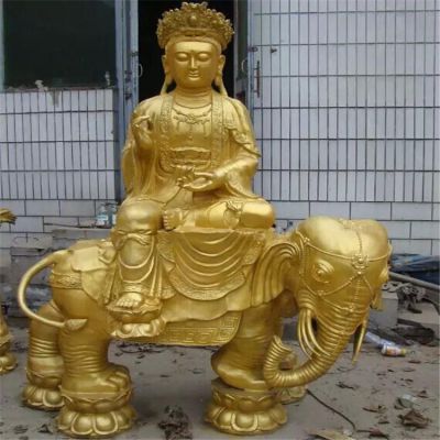 黃銅噴漆佛像景觀，文殊普賢騎大象雕塑