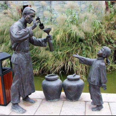 打酒，鑄銅民俗生活情景人物雕塑