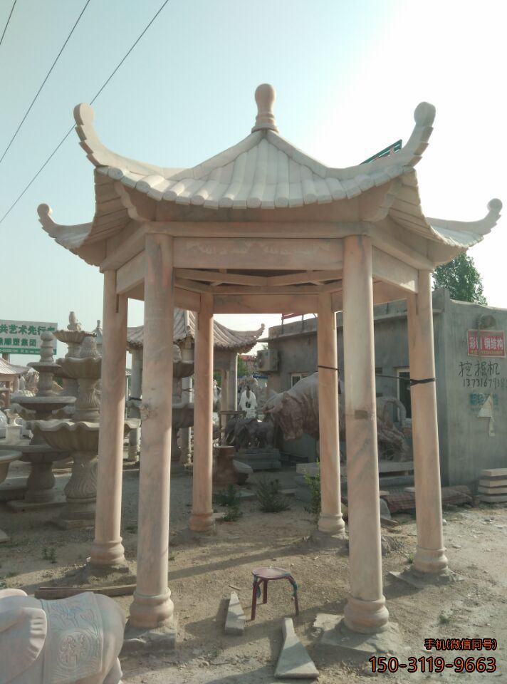 晚霞紅單層、單檐、加厚、六角涼亭雕塑
